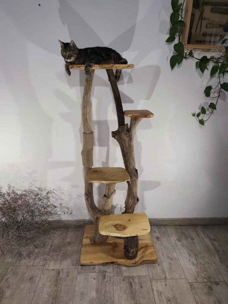 Arbre à chat en bois flotté avec 2 plateaux